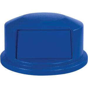 The Rubbermaid® Brute® Domed Trash Can Lid - 44 Gallon, Blue includes a center swinging flap for easy access and secure waste containment.