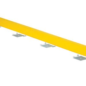 The Vestil Speed Bump-Glue Down 106X10X2 is a long, bright yellow bump featuring multiple metal mounting brackets for secure surface installation.