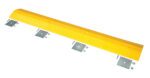 The Vestil Speed Bump-Glue Down 72 X 10 X 2 is equipped with four metal plates and bolts, ensuring a secure installation. Its design includes a slightly curved top and flat bottom for effective speed control on roads or parking areas. Its available in yellow.