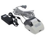 A small white digital printer with a receipt emerging, perfect as the Vestil Scale Option. It includes a long gray cable and black power adapter.