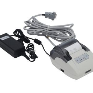 A small white digital printer with a receipt emerging, perfect as the Vestil Scale Option. It includes a long gray cable and black power adapter.