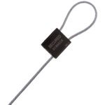 The MH-USA 1/8 x 24 Cable Seal features a looped end and a black rectangular lock marked Secured 0186024, crafted from intertwined silver metal strands for durable protection.