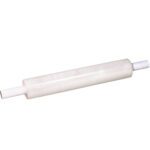 The MH-USA 20 x 70 Gauge x 1000 Extended Core Cast Stretch Wrap is displayed as a clear plastic roll with white handles on each end, set horizontally against a plain white backdrop.