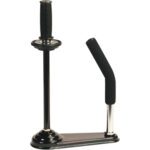 A black boot jack with two vertical rods, one with a handle and the other angled, both covered in MH-USA Industrial Foam Grip. The sturdy base is expertly designed for easy boot removal.