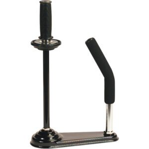 A black boot jack with two vertical rods, one with a handle and the other angled, both covered in MH-USA Industrial Foam Grip. The sturdy base is expertly designed for easy boot removal.