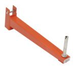 The Vestil Standard Cantilever Incline Arm, 36 inches long, displays an orange metal bracket with a rectangular base and a cylindrical rod. It is angled against a white background and includes mounting holes on one end for easy installation.