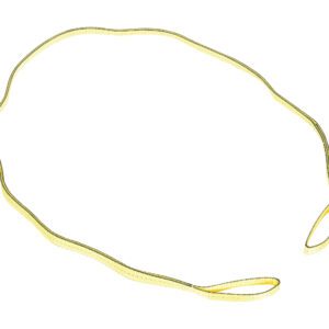 The Vestil Poly Yellow Lift Web Sling 1 In X 10 Ft has reinforced stitching and looped ends and is displayed in a circular shape against a white background.