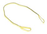 The Vestil Poly Yellow Lift Web Sling 1 In X 6 Ft features reinforced stitching and loops at both ends, lying flat in a loose oval on a white background.