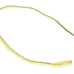 The Vestil Poly Yellow Lift Web Sling, 1 In. X 8 Ft., is a durable climbing tool made from flat webbing, conveniently coiled for easy transport and versatile use.