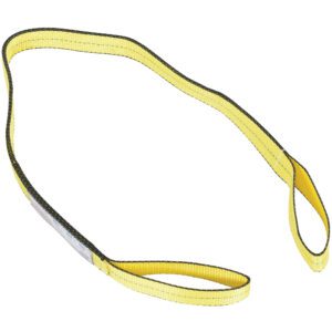 The Vestil Poly Yellow Lift Web Sling 2 In X 6 Ft comes in a vibrant yellow with sturdy black edges and forms an oblong loop.