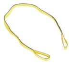 The Vestil Poly Yellow Lift Web Sling, measuring 2 in x 8 ft, has reinforced loops on both ends. This durable sling is ideal for hoisting and rigging, showcased on a white background highlighting its robust construction.