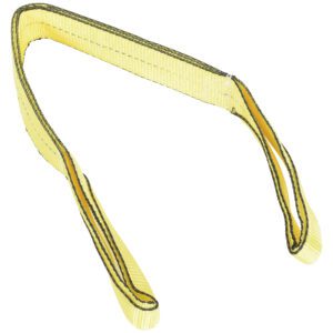 The Vestil Poly Yellow Lift Web Sling 3 In X 4 Ft features durable polyester with reinforced end loops and black edge stitching for enhanced durability during lifting tasks.