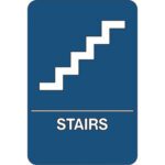 The MH-USA Stairs ADA Compliant Plastic Sign has a blue rectangular design with a white stairway icon above bold white text, ensuring accessibility and safety standards are met.