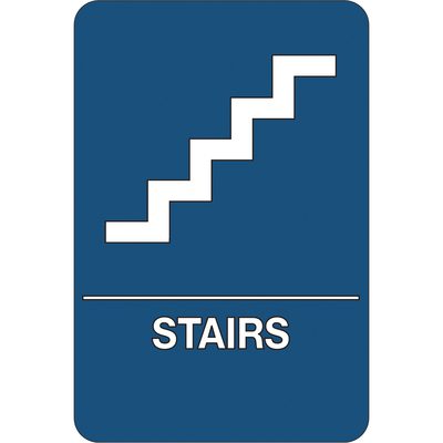 SN101.jpg The MH-USA Stairs ADA Compliant Plastic Sign has a blue rectangular design with a white stairway icon above bold white text, ensuring accessibility and safety standards are met.