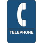 The MH-USA Telephone ADA Compliant Plastic Sign is blue and rectangular, featuring a white telephone handset icon above the bold white capitalized word TELEPHONE, underscored by a horizontal line, ensuring accessibility for all.