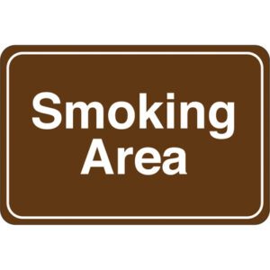 The MH-USA Smoking Area 6 x 9 facility sign is brown with a white border and bold white letters, ideal for clear designation.