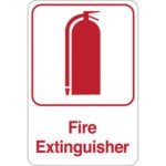 A white rectangular sign featuring a red fire extinguisher icon with MH-USA Fire Extinguisher in bold red capitals ensures safety is clearly communicated. Perfectly sized at 9 x 6.