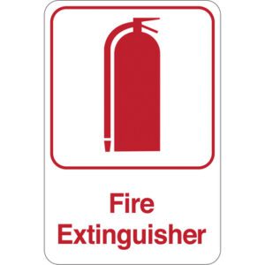 A white rectangular sign featuring a red fire extinguisher icon with MH-USA Fire Extinguisher in bold red capitals ensures safety is clearly communicated. Perfectly sized at 9 x 6.