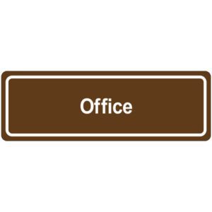 An MH-USA Door Sign in a rectangular brown design features rounded corners and a white border, with Office elegantly centered in white text.