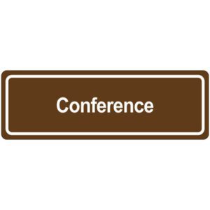Brown rectangular MH-USA Door Sign with white text reads Conference.