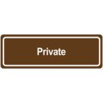 The MH-USA Door Sign, a rectangular brown plaque with a white border, features the word Private in elegant white text at its center.