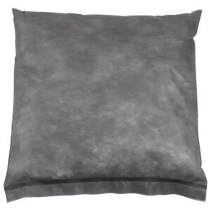 This square gray cushion, like the 18 x 18 MH-USA Universal Sorbent Pillow, features a soft texture with subtly shiny fabric and shading variations that enhance its plush look. Neatly sewn edges and even filling ensure comfort.