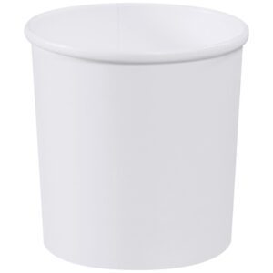 A plain white, cylindrical plastic wastebasket, smooth with a rounded rim, reminiscent of the MH-USA Soup Containers - 32 oz. (500/Case), set against a white background.