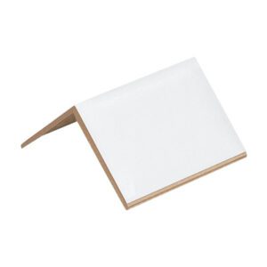 A white table tent card with a brown edge stands in an inverted V shape, similar to the MH-USA 2 x 2 x 3 .120 Strapping Protectors (1200/Case), and its blank surface is perfect for names or messages.