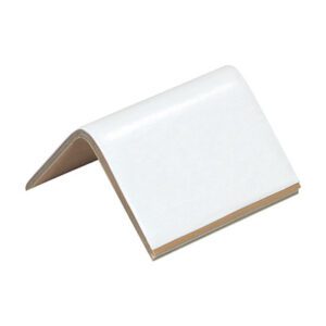 The MH-USA 2 x 4 x 3 .120 Strapping Protectors (770/Case) are white, right-angled cardboard edge protectors designed to secure and shield package corners during shipping.
