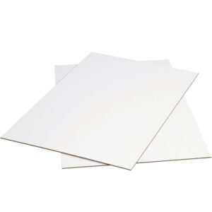 Two overlapping MH-USA 36 x 36 White Corrugated Sheets (5/Bundle) on a plain background, featuring a smooth surface and sharp edges that slightly reflect light.
