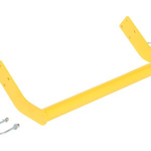 The Vestil Step Poly Nestable 2Yl Backrail Retrofit includes two angled arms and a cylindrical bar, ideal for backrail projects. It comes with two U-shaped metal clamps and screws for secure attachment, all set against a white background.