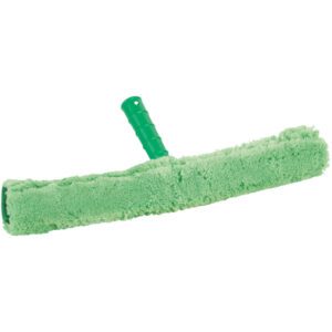 The MH-USA 18 Microfiber Window Washer, featuring a green fluffy microfiber sleeve and a perpendicular plastic handle, is perfect for cleaning glass surfaces efficiently.