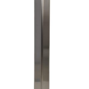 The Vestil Stainless Steel Round Corner Guard 48 In stands as a vertical, shiny metallic rectangular beam against a plain white background.