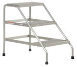 The Vestil Aluminum Step Stand Welded 3 Step offers a sturdy design with a robust welded frame, non-slip rubber feet, and textured steps for added grip, making it perfect for light industrial or household use.