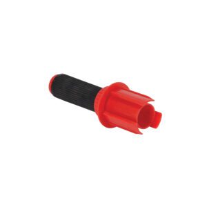 A black and red adjustable rifle scope toy accessory, similar to the Vestil Handheld Stretch Wrap Dispenser 5X2 In, has a ribbed black handle and a sleek cylindrical red front.