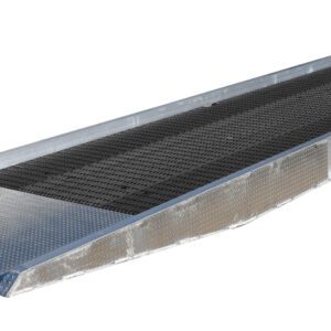 The Vestil Alum Yard Ramp Steel Grating 86 Inx30 Ft provides a non-slip surface with durable steel grating and side rails. It features wheels for mobility, making it ideal for efficiently loading or unloading vehicles and equipment.