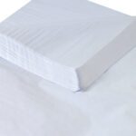 A stack of MH-USA 15 x 20 White Gift Grade Tissue Paper, consisting of 960 sheets with slightly curled edges, sits on a plain white background.