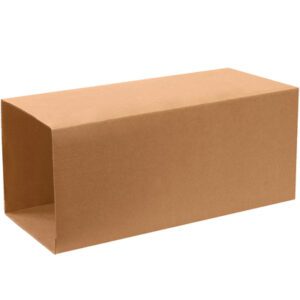 An open-ended brown cardboard box, similar to MH-USA 18 x 18 x 40 Telescoping Inner Boxes (10/Bundle), is shown on a white background, with its open sides visible, emphasizing its straightforward rectangular shape.