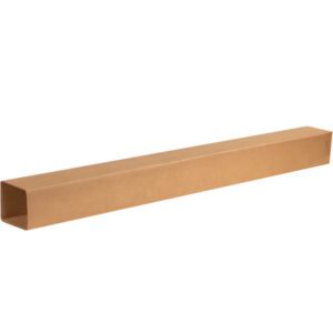 A plain brown, long, narrow rectangular MH-USA 4 x 4 x 48 Telescoping Inner Box (25/Bundle) lies horizontally against a white background, ideal for versatile packaging needs.