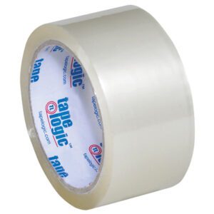 The 2 x 55 yds. Clear Tape Logic® Lbs400 Industrial Tape features a white inner label with tape logic branding in blue and red. Ideal for sealing boxes, it has a glossy finish and comes in cases of 36 rolls for industrial use.