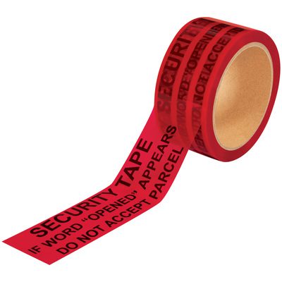 T90160RD.jpg The 2 x 60 yds. Red Tape Logic® Secure Tape (36 Rolls/Case) features a SECURITY TAPE. IF WORD OPENED APPEARS DO NOT ACCEPT PARCEL message on its red surface for enhanced shipping security.