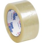 The 2 x 110 yds. Clear Tape Logic® Lbs122 Quiet Carton Sealing Tape, featuring the brand on the core, has a glossy finish and is available in cases of 36 rolls, ideal for efficient packing.