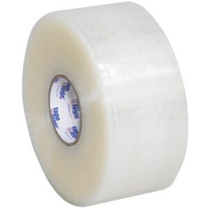 The 2 x 220 yds. Clear Tape Logic® Long Yardage Tape offers a glossy reflective finish and visible cardboard core, sold in a case of 36 rolls, ideal for all packing needs.