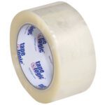 The 2 x 110 yds. Clear Tape Logic® Lbs700 Economy Tape has a white core with blue and red text/logo, features a slightly glossy finish for strong adhesion, and is available in cases of 36 rolls.