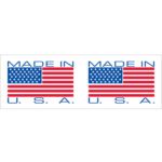 Two identical U.S. flag images with text above and below each reading MADE IN U.S.A. in blue, similar to the 2 x 110 yds. Made in USA Tape Logic® Messaged Carton Sealing Tape.