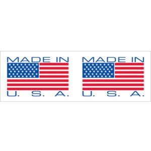 The 2 x 110 yds. Made In USA Tape Logic® Messaged Carton Sealing Tape features two American flags with MADE IN U.S.A. on a white background. This tape is ideal for packaging needs and comes in a convenient 6-pack to keep you well-stocked.