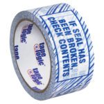 The Tape Logic® 2 x 110 yds. Security Tape pack of six has blue diagonal stripes and warns, IF SEAL HAS BEEN BROKEN CHECK CONTENTS, in purple and red, ensuring packages are tamper-evident.