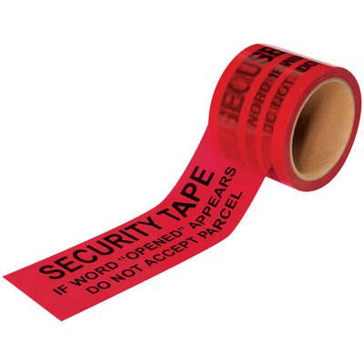 T90460RD1PK.jpg The 3 x 60 yds. Red Tape Logic® Secure Tape features black text: SECURITY TAPE. IF WORD OPENED APPEARS DO NOT ACCEPT PARCEL, guaranteeing safety with its bold warning when partially unrolled.