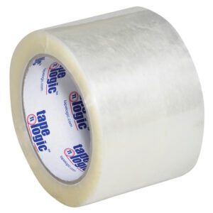 The 3 x 110 yds. Clear (6 Pack) Tape Logic® Lbs800 Economy Tape is ideal for sealing boxes, featuring a glossy finish and the recognizable Tape Logic brand label.