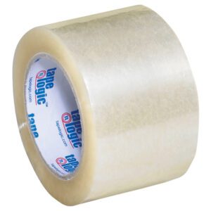 The 3 x 55 yds. Clear Tape Logic® Lbs900 Economy Tape features a white inner core with Tape Logic in blue and red. Each case includes 24 rolls, offering durability and reliability for economy packaging needs.